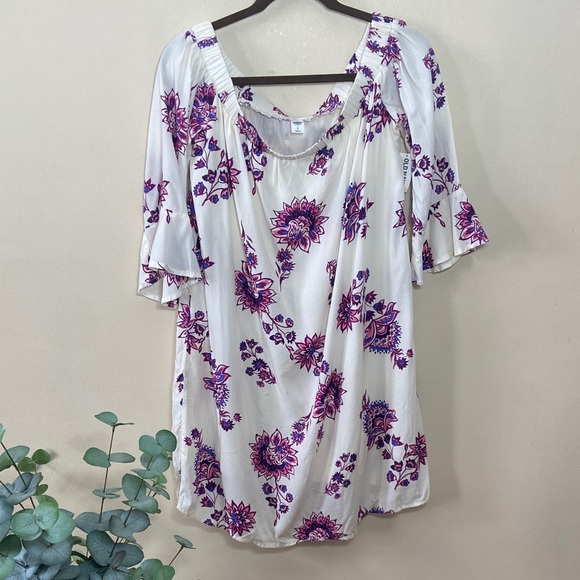 Old Navy Dresses & Skirts - New Old Navy Floral off the Shoulder Shift Dress Women's Large White Purple Boho